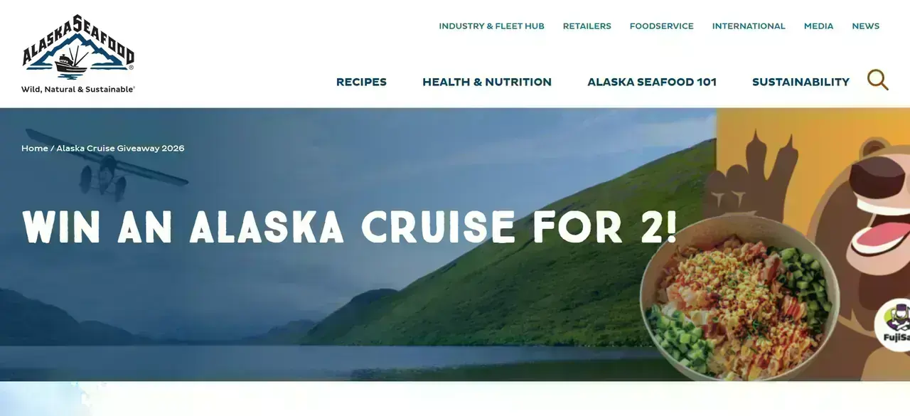 Alaska Cruise for 2 Giveaway Banner for the Alaska Cruise for 2 Giveaway by Alaska Seafood and FujiSan