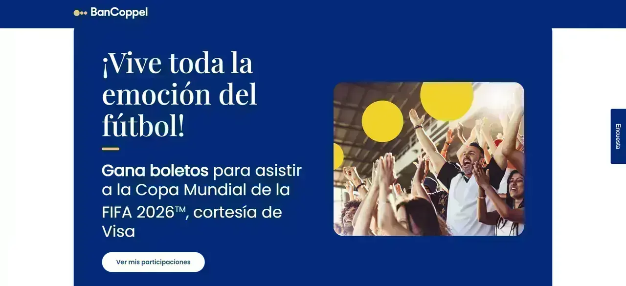 Aficionados celebrando en un estadio, imagen promocional de BanCoppel Te Premia relacionada con fútbol