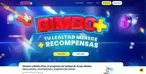 Programa BIMBO+ Captura del sitio BIMBO+ con información del programa de lealtad y acumulación de Bimboins