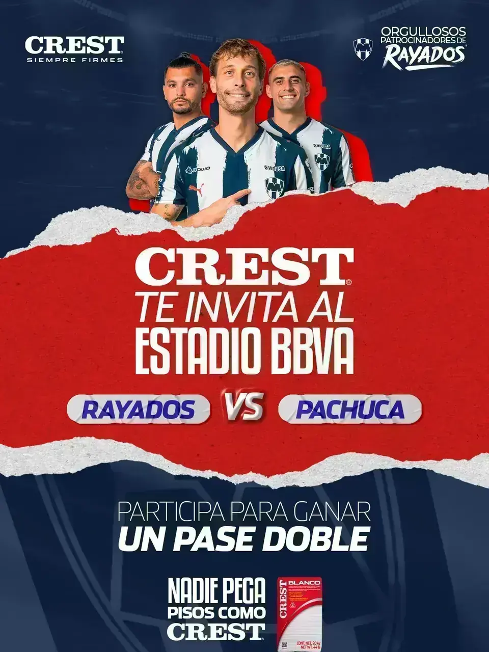 Sorteo pase doble Rayados vs Pachuca Promoción de CRESTMexico para ganar un pase doble del partido Rayados vs Pachuca