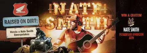 Honda x Nate Smith ATV Sweepstakes banner promoting a chance to win a custom Foreman Rubicon ATV