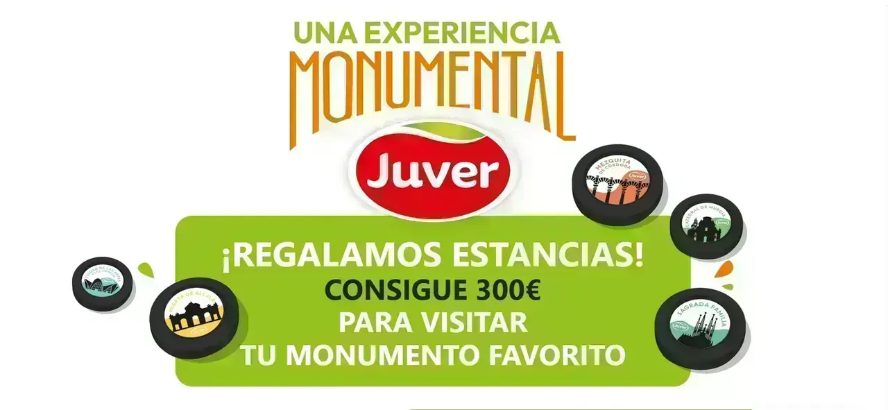 Promoción Juver: Una experiencia monumental Captura de la promoción de Juver “Una experiencia monumental” con premio de 300 euros
