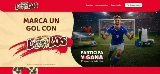 Marca un gol con LOOLOS Promoción LOOLOS “Marca un gol” con premios diarios y temática de fútbol