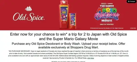 Old Spice Super Contest entry page promoting a trip for two to Japan