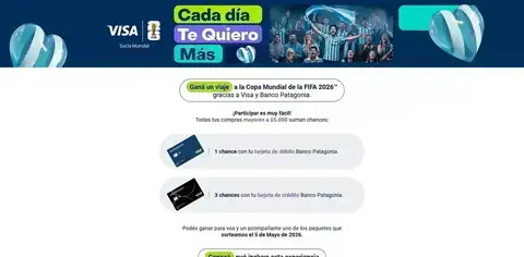 Promo Banco Patagonia Mundial 2026 Banner de la promo Banco Patagonia y Visa para ganar un viaje a la Copa Mundial de la FIFA 2026