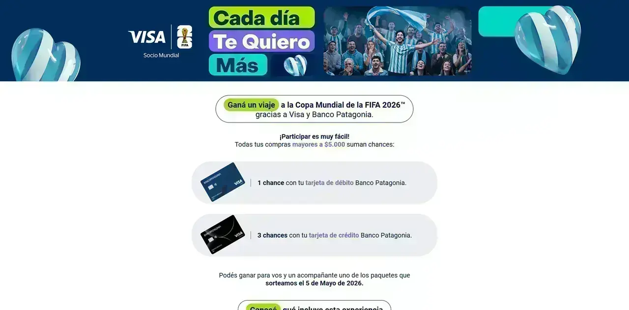 Banner de la promo Banco Patagonia y Visa para ganar un viaje a la Copa Mundial de la FIFA 2026