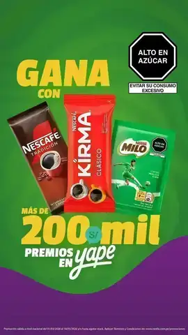 Promo Yape Nescafé Kirma Milo Imagen promocional de la Promo Yape con productos Nescafé, Kirma y Milo