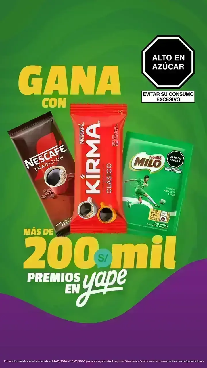 Promo Yape Nescafé Kirma Milo Imagen promocional de la Promo Yape con productos Nescafé, Kirma y Milo