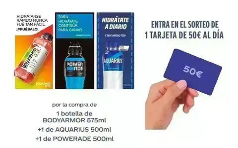 Promoción Hidratación Regalos Fantásticos Promoción Hidratación Regalos Fantásticos con Aquarius, Powerade y Body Armor y premio de tarjeta regalo Decathlon