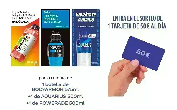 Promoción Hidratación Regalos Fantásticos Promoción Hidratación Regalos Fantásticos con Aquarius, Powerade y Body Armor y premio de tarjeta regalo Decathlon