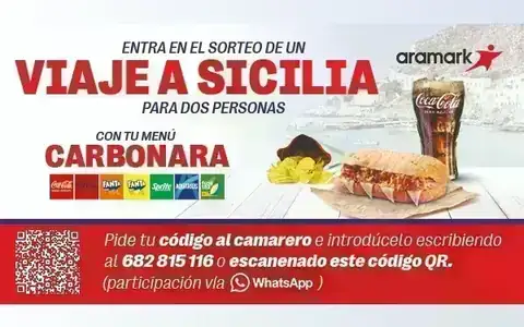Menú Carbonara Aramark - Viaje a Sicilia Promoción Menú Carbonara Aramark: sorteo de un viaje a Sicilia para dos