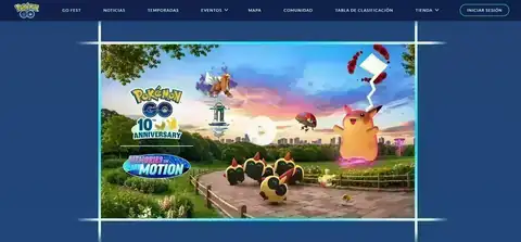 Sorteo GO Memories Pokémon GO Banner del 10.º aniversario de Pokémon GO con Pikachu y el texto GO Memories in Motion