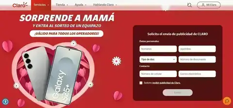 Sorteo Aceptación Publicidad Claro Banner del sorteo Aceptación Publicidad Claro para ganar un Samsung Galaxy S25+