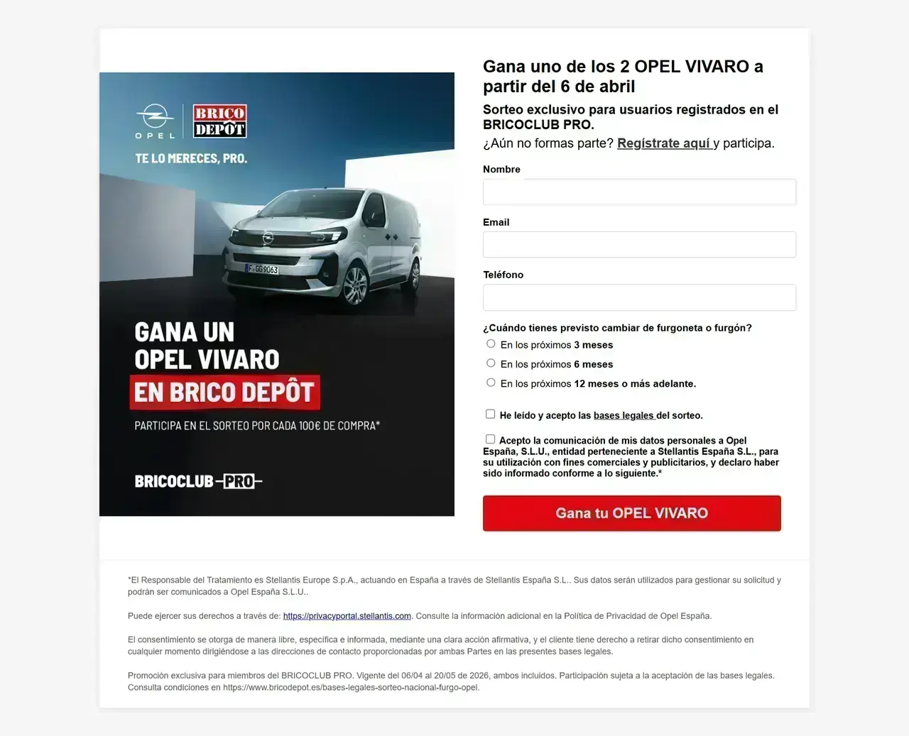 Gana una Opel Vivaro en Brico Depot Sorteo de Brico Depot para ganar una furgoneta Opel Vivaro
