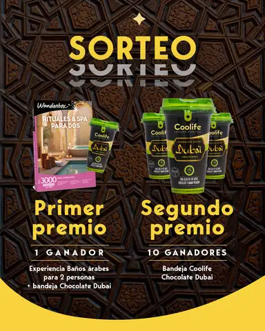 Sorteo de Coolife Chocolate estilo Dubái sabor pistacho en Instagram