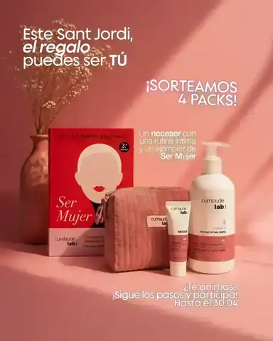 Sorteo de Sant Jordi de Cumlaude Lab con 4 packs: neceser, rutina íntima para la sequedad y el libro Ser Mujer