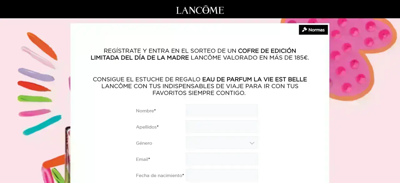 Sorteo Día de la Madre Lancôme 2026 Formulario del sorteo Día de la Madre Lancôme 2026 para ganar un cofre La Vie Est Belle