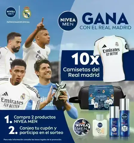 Sorteo Nivea Men x Real Madrid Promoción Nivea Men con el Real Madrid para ganar camisetas oficiales en El Corte Inglés