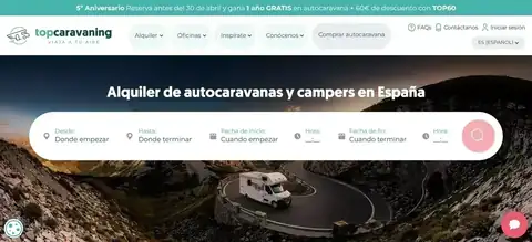 Sorteo 5º aniversario Topcaravaning Banner del 5º aniversario de Topcaravaning con el sorteo de 1 año gratis en autocaravana