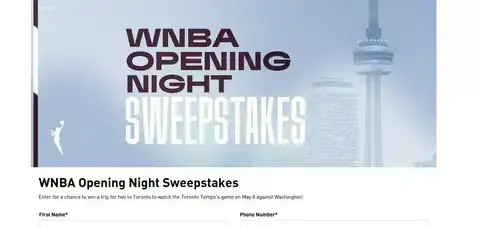 WNBA Opening Night Sweepstakes banner for the Toronto Tempo tip-off contest