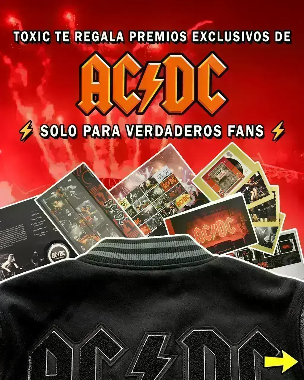 Premios exclusivos AC/DC en Toxic Stores Promoción de Toxic Stores con premios exclusivos de AC/DC y pasos para participar