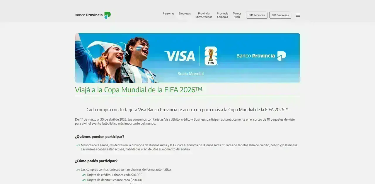 Promoción Visa Banco Provincia para viajar a la Copa Mundial de la FIFA 2026