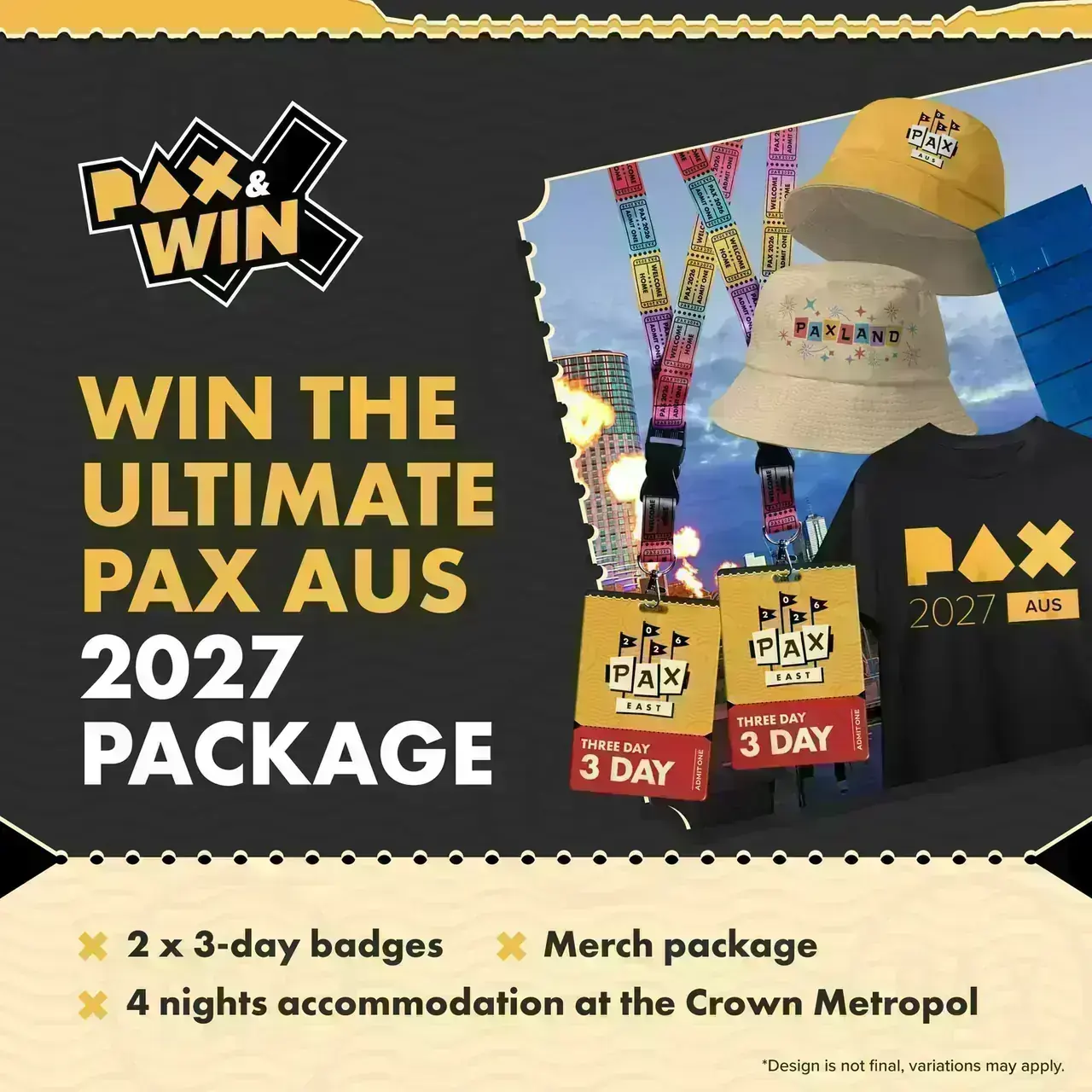 Ultimate PAX Aus 2027 Package PAX Aus giveaway artwork for the Ultimate PAX Aus 2027 Package