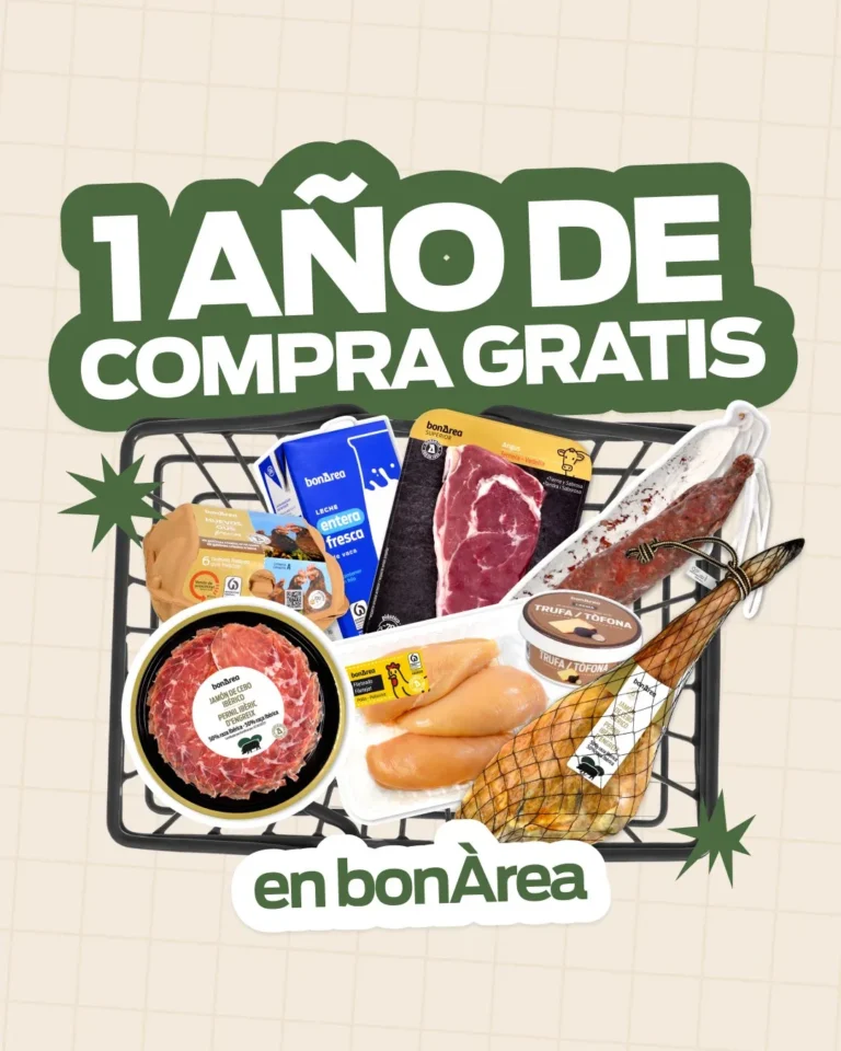 Imagen del sorteo de bonÀrea con un carro de compra y premio de un año de compras gratis.