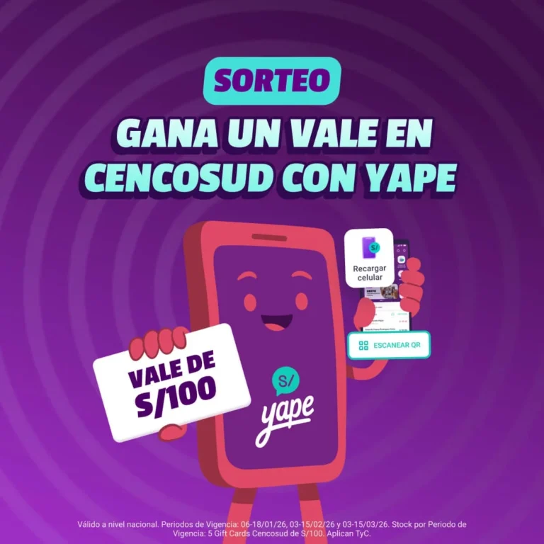 Gráfico del sorteo de Yape con vale Cencosud de S/100 como premio principal.