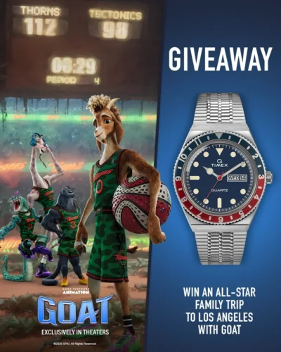 Timex GOAT Movie All-Star Trip to Los Angeles Giveaway · Giveaway for Experiencias experiencias Lifestyle lifestyle · Estados Unidos us
