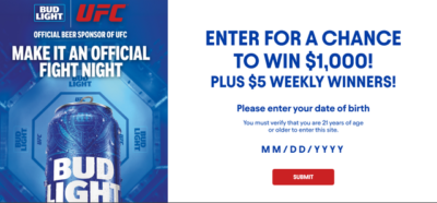Bud Light x UFC Sweepstakes · Giveaway for CASH cash GIFT-CARD gift-card · Estados Unidos us