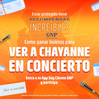 GNP Seguros: Gana un viaje o boletos dobles para Chayanne · Sorteo de CONCERT-TICKET concert-ticket EVENT TICKET · México mx