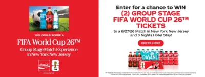 Coca-Cola FIFA World Cup 2026 Sweepstakes at Wegmans · Giveaway for EVENT TICKET event-ticket HOLIDAY-PACKAGE · Estados Unidos us